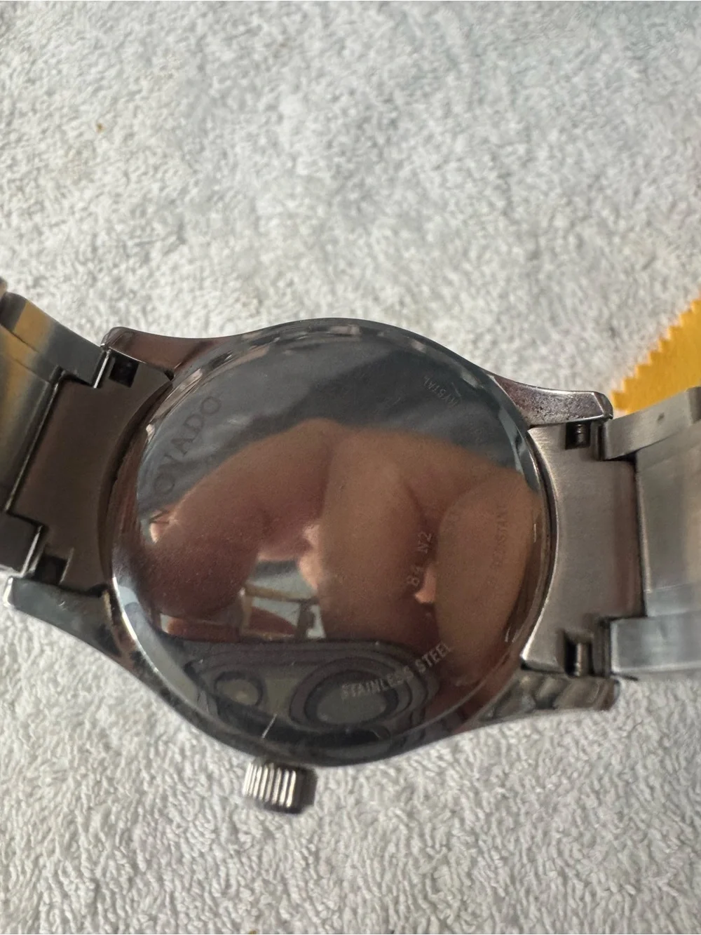 #147 Movado Stainless Steel Watch with Black Dial and Silver Bracelet